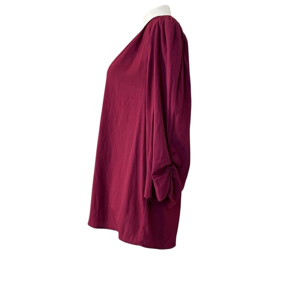 1.State Dark Red Satin Blouse Size L V-Neck Button Front 3/4 Sleeve - Picture 2 of 8